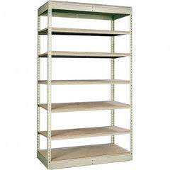 Hallowell - 7 Shelf Starter Particle Board Open Steel Shelving - 350 Lb Capacity, 36" Wide x 84" High x 30" Deep, Tan - Exact Tooling