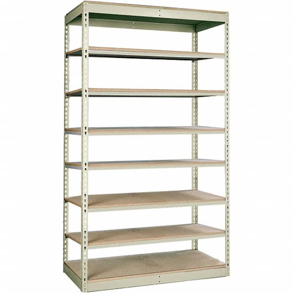 Hallowell - 8 Shelf Starter Particle Board Open Steel Shelving - 350 Lb Capacity, 36" Wide x 84" High x 30" Deep, Tan - Exact Tooling
