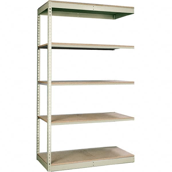 Hallowell - 5 Shelf Add-On Particle Board Open Steel Shelving - 250 Lb Capacity, 36" Wide x 84" High x 30" Deep, Tan - Exact Tooling