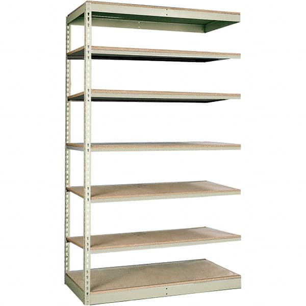 Hallowell - 7 Shelf Add-On Particle Board Open Steel Shelving - 250 Lb Capacity, 36" Wide x 84" High x 36" Deep, Tan - Exact Tooling