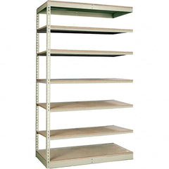 Hallowell - 7 Shelf Add-On Particle Board Open Steel Shelving - 250 Lb Capacity, 48" Wide x 84" High x 12" Deep, Tan - Exact Tooling