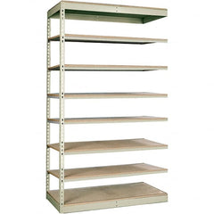 Hallowell - 8 Shelf Add-On Particle Board Open Steel Shelving - 250 Lb Capacity, 48" Wide x 84" High x 24" Deep, Tan - Exact Tooling