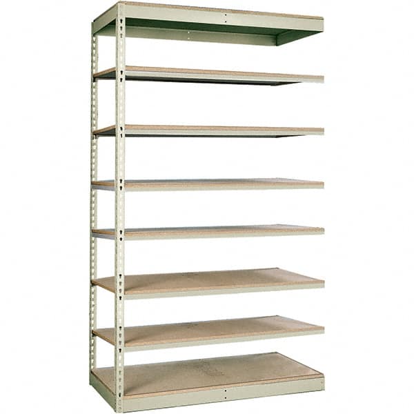 Hallowell - 8 Shelf Add-On Particle Board Open Steel Shelving - 250 Lb Capacity, 48" Wide x 84" High x 18" Deep, Tan - Exact Tooling