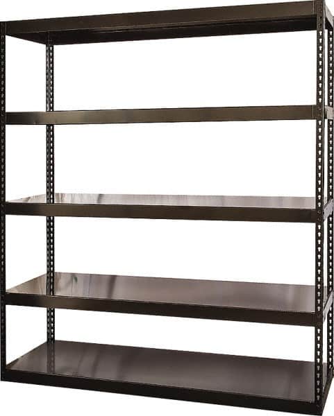 Hallowell - 5 Shelf Starter Solid Steel Waterfall Open Steel Shelving - 1 Lb Capacity, 72" Wide x 84" High x 24" Deep, Black - Exact Tooling