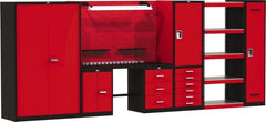 Hallowell - 210 Wide x 24" Deep x 78" High, Steel Workbench - Flat Top, Black/Red - Exact Tooling