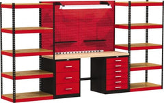 Hallowell - 168 Wide x 24" Deep x 78" High, Wood Workbench - Flat Top, Black/Red - Exact Tooling