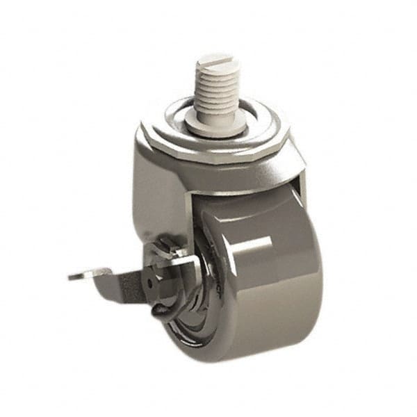 E.R. Wagner - 3" Diam x 1-3/4" Wide x 3-3/4" OAH Stem Mount Swivel Caster with Brake - Phenolic, 500 Lb Capacity, Roller Bearing, 3/4-10 x 1" Threaded Stem - Exact Tooling