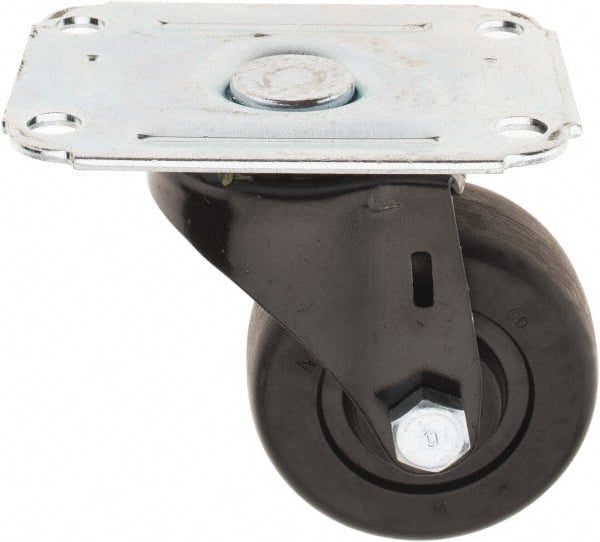 E.R. Wagner - 2-1/2" Diam x 1-1/4" Wide x 3-7/16" OAH Top Plate Mount Swivel Caster - Hard Rubber, 175 Lb Capacity, 2-3/4 x 3-3/4" Plate - Exact Tooling