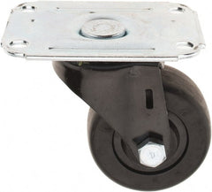 E.R. Wagner - 2-1/2" Diam x 1-1/4" Wide x 3-7/16" OAH Top Plate Mount Swivel Caster - Hard Rubber, 175 Lb Capacity, 2-3/4 x 3-3/4" Plate - Exact Tooling