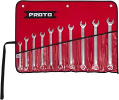 Proto - 10 Piece, 10mm to 19mm, 6 Point Combination Wrench Set - Metric Measurement Standard, Full Polish Finish, Comes in Tool Roll - Exact Tooling