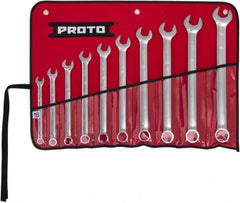 Proto - 10 Piece, 7/16" to 1", 6 Point Combination Wrench Set - Inch Measurement Standard, Full Polish Finish, Comes in Tool Roll - Exact Tooling
