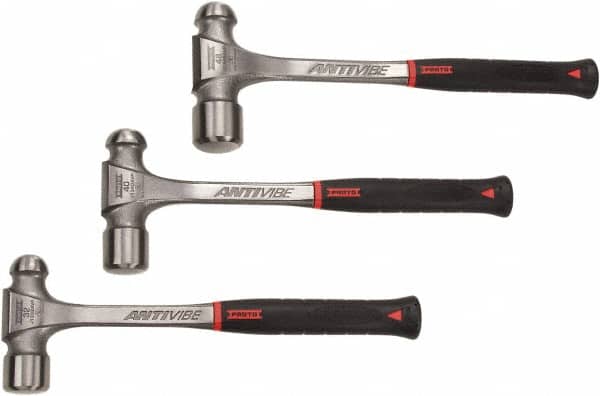 Proto - 3 Piece, 2, 2-1/2, 3 Lb Head Weight, Forged Steel, Ball Pein Hammer Set - 14-3/4, 15-1/4, 15-3/4" OAL, Shock Absorbing Grip Handles, Ball Pein - Exact Tooling