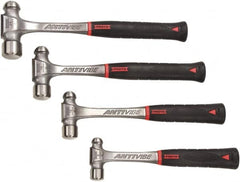 Proto - 4 Piece, 1/2, 3/4, 1, 1-1/2 Lb Head Weight, Forged Steel, Ball Pein Hammer Set - 11, 12-1/8, 12-7/8, 13-3/4" OAL, Shock Absorbing Grip Handles, Ball Pein - Exact Tooling