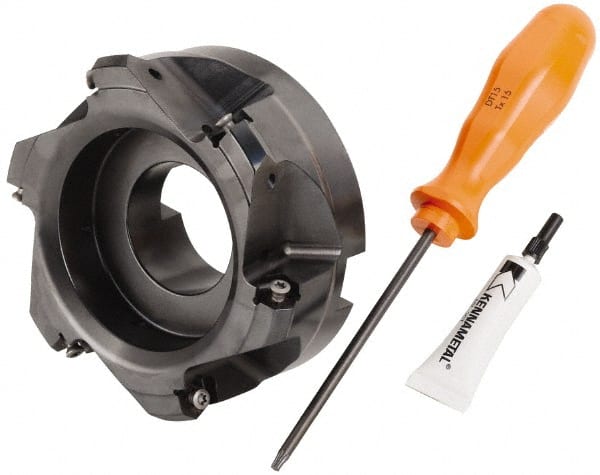 Kennametal - 4" Cut Diam, 1-1/2" Arbor Hole, 4.42mm Max Depth of Cut, 30° Indexable Chamfer & Angle Face Mill - 6 Inserts, HNGJ 0604... Insert, Right Hand Cut, 6 Flutes, Through Coolant, Series Dodeka Mini HD - Exact Tooling