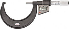 Starrett - 76 to 101 mm Range, 0.0001" Resolution, Standard Throat, Electronic Outside Micrometer - 0.0002" Accuracy, Friction Thimble, Micro Lapped Carbide Face, CR2450 Battery, Includes 3V Battery - Exact Tooling