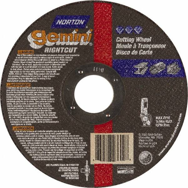 Norton - 7" Aluminum Oxide Cutoff Wheel - 0.045" Thick, 7/8" Arbor, Use with Die Grinders - Exact Tooling
