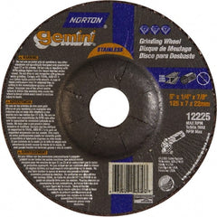 Norton - 24 Grit, 5" Wheel Diam, 1/4" Wheel Thickness, 7/8" Arbor Hole, Type 27 Depressed Center Wheel - Aluminum Oxide - Exact Tooling