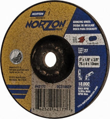 Norton - 24 Grit, 3" Wheel Diam, 1/8" Wheel Thickness, 3/8" Arbor Hole, Type 27 Depressed Center Wheel - Ceramic, 18,000 Max RPM - Exact Tooling