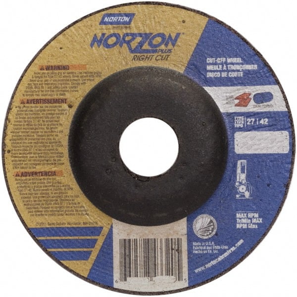Norton - 46 Grit, 5" Wheel Diam, 7/8" Arbor Hole, Type 27 Depressed Center Wheel - Ceramic - Exact Tooling