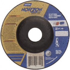 Norton - 46 Grit, 5" Wheel Diam, 7/8" Arbor Hole, Type 27 Depressed Center Wheel - Ceramic - Exact Tooling