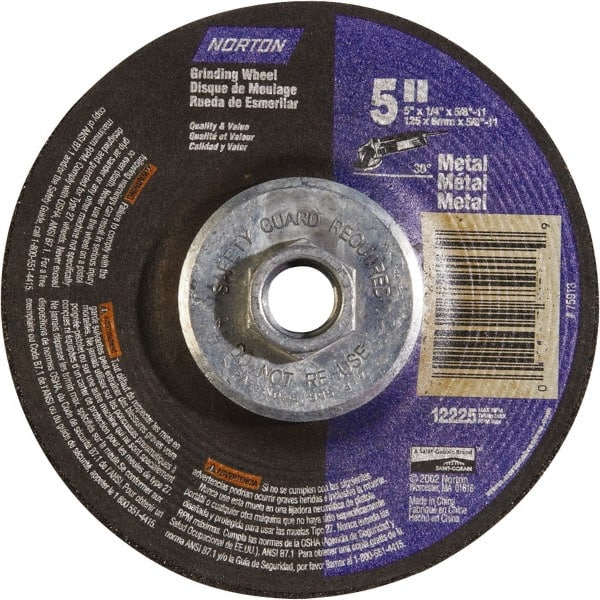 Norton - 24 Grit, 5" Wheel Diam, 1/4" Wheel Thickness, Type 27 Depressed Center Wheel - Aluminum Oxide - Exact Tooling
