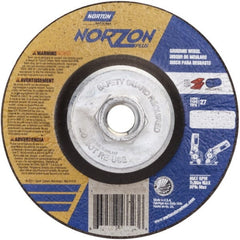 Norton - 24 Grit, 5" Wheel Diam, 1/8" Wheel Thickness, Type 27 Depressed Center Wheel - Ceramic - Exact Tooling