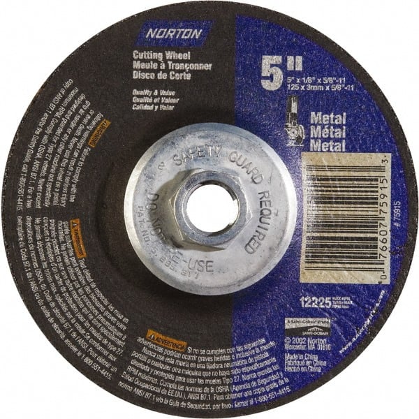 Norton - 24 Grit, 5" Wheel Diam, 5/8" Wheel Thickness, Type 27 Depressed Center Wheel - Aluminum Oxide - Exact Tooling