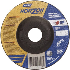 Norton - 24 Grit, 5" Wheel Diam, 1/4" Wheel Thickness, 7/8" Arbor Hole, Type 27 Depressed Center Wheel - Ceramic, 12,225 Max RPM - Exact Tooling