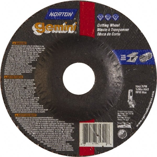 Norton - 46 Grit, 5" Wheel Diam, 3/32" Wheel Thickness, 7/8" Arbor Hole, Type 27 Depressed Center Wheel - Aluminum Oxide - Exact Tooling