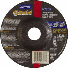 Norton - 46 Grit, 5" Wheel Diam, 3/32" Wheel Thickness, 7/8" Arbor Hole, Type 27 Depressed Center Wheel - Aluminum Oxide - Exact Tooling
