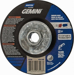 Norton - 24 Grit, 4-1/2" Wheel Diam, 1/4" Wheel Thickness, Type 27 Depressed Center Wheel - Aluminum Oxide, 13,580 Max RPM - Exact Tooling