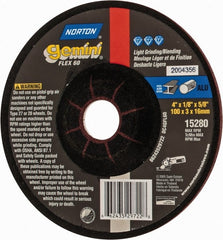 Norton - 60 Grit, 4" Wheel Diam, 1/8" Wheel Thickness, 5/8" Arbor Hole, Type 27 Depressed Center Wheel - Aluminum Oxide, 13,500 Max RPM - Exact Tooling