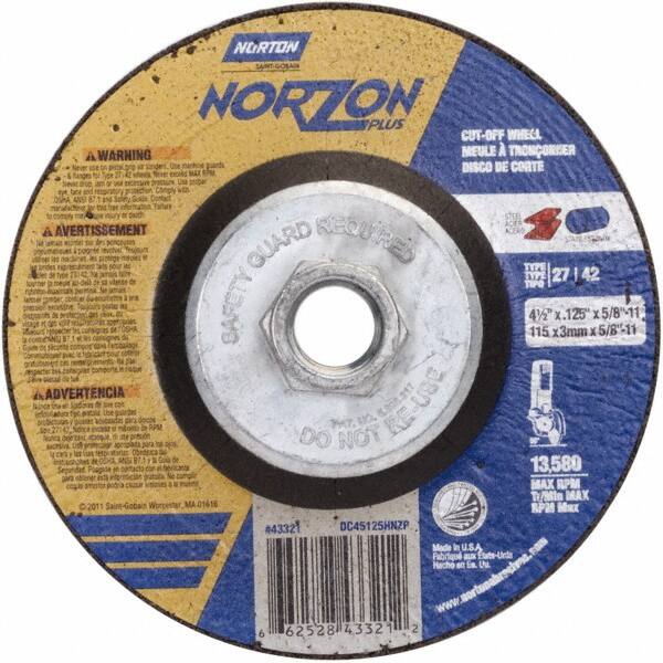 Norton - 36 Grit, 4-1/2" Wheel Diam, 1/8" Wheel Thickness, Type 27 Depressed Center Wheel - Ceramic - Exact Tooling