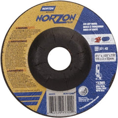 Norton - 36 Grit, 4-1/2" Wheel Diam, 1/8" Wheel Thickness, 7/8" Arbor Hole, Type 27 Depressed Center Wheel - Ceramic, 13,580 Max RPM - Exact Tooling