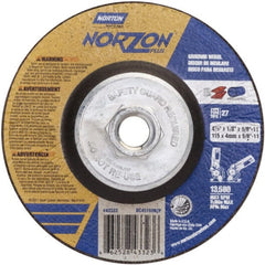 Norton - 24 Grit, 4-1/2" Wheel Diam, 1/8" Wheel Thickness, Type 27 Depressed Center Wheel - Ceramic, 13,580 Max RPM - Exact Tooling