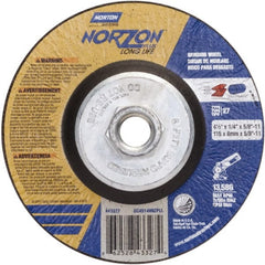 Norton - 24 Grit, 4-1/2" Wheel Diam, 1/4" Wheel Thickness, Type 27 Depressed Center Wheel - Ceramic - Exact Tooling