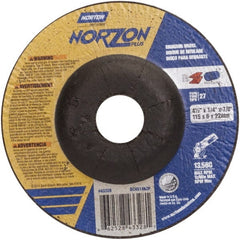 Norton - 24 Grit, 4-1/2" Wheel Diam, 1/4" Wheel Thickness, 7/8" Arbor Hole, Type 27 Depressed Center Wheel - Ceramic, 13,580 Max RPM - Exact Tooling