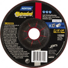 Norton - 36 Grit, 4-1/2" Wheel Diam, 1/8" Wheel Thickness, Type 29 Depressed Center Wheel - Aluminum Oxide - Exact Tooling