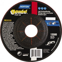 Norton - 36 Grit, 5" Wheel Diam, 1/8" Wheel Thickness, 7/8" Arbor Hole, Type 29 Depressed Center Wheel - Aluminum Oxide - Exact Tooling