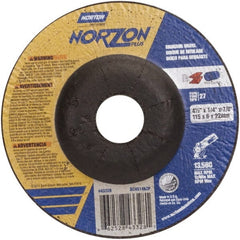 Norton - 24 Grit, 4-1/2" Wheel Diam, 1/4" Wheel Thickness, 7/8" Arbor Hole, Type 27 Depressed Center Wheel - Ceramic - Exact Tooling