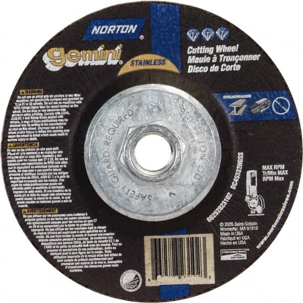 Norton - 36 Grit, 4-1/2" Wheel Diam, 3/32" Wheel Thickness, Type 27 Depressed Center Wheel - Aluminum Oxide - Exact Tooling