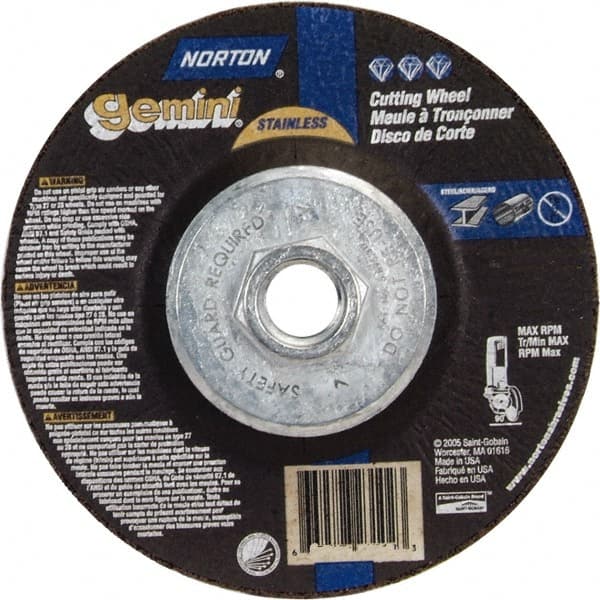 Norton - 36 Grit, 6" Wheel Diam, 3/32" Wheel Thickness, Type 27 Depressed Center Wheel - Aluminum Oxide - Exact Tooling