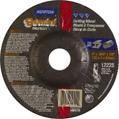 Norton - 46 Grit, 5" Wheel Diam, 7/8" Arbor Hole, Type 27 Depressed Center Wheel - Aluminum Oxide - Exact Tooling