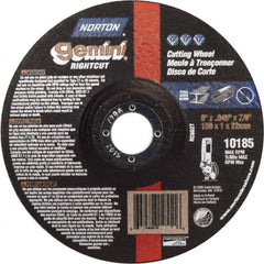 Norton - 46 Grit, 6" Wheel Diam, 7/8" Arbor Hole, Type 27 Depressed Center Wheel - Aluminum Oxide - Exact Tooling