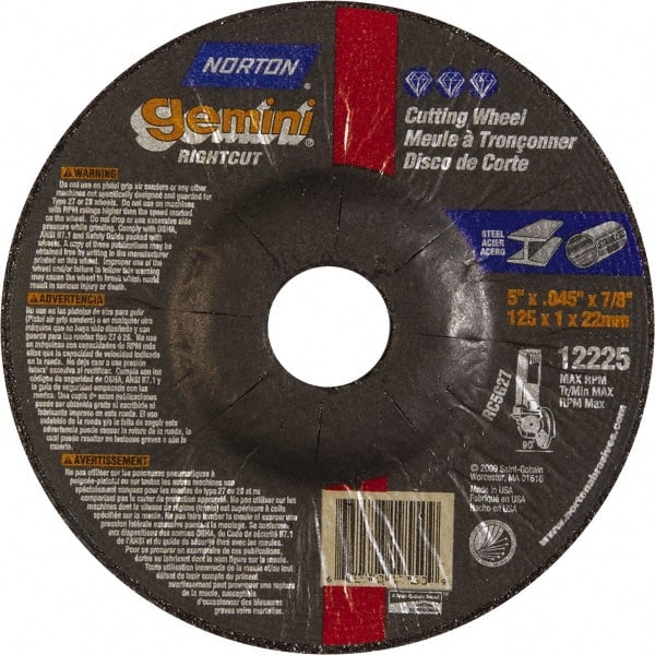 Norton - 46 Grit, 5" Wheel Diam, 7/8" Arbor Hole, Type 27 Depressed Center Wheel - Aluminum Oxide - Exact Tooling
