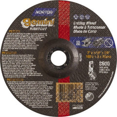 Norton - 46 Grit, 7" Wheel Diam, 7/8" Arbor Hole, Type 27 Depressed Center Wheel - Aluminum Oxide - Exact Tooling