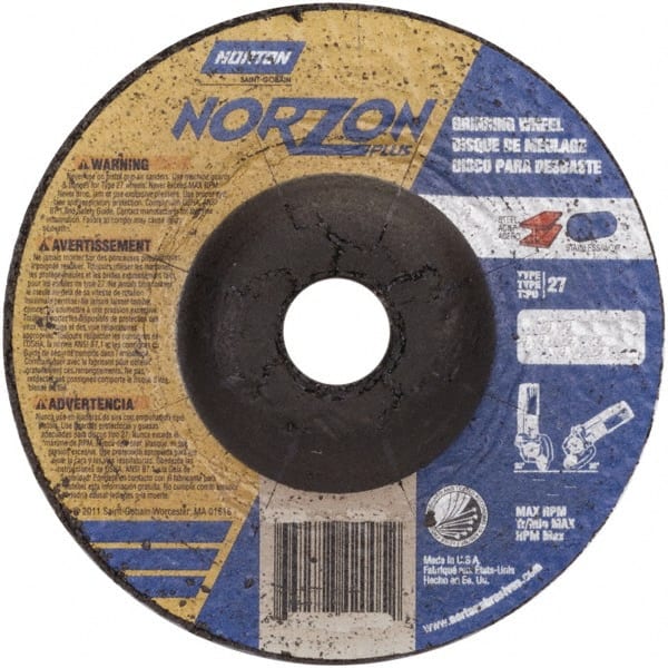 Norton - 24 Grit, 4" Wheel Diam, 1/8" Wheel Thickness, 3/8" Arbor Hole, Type 27 Depressed Center Wheel - Ceramic, 15,280 Max RPM - Exact Tooling