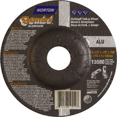 Norton - 24 Grit, 4-1/2" Wheel Diam, 1/8" Wheel Thickness, 7/8" Arbor Hole, Type 27 Depressed Center Wheel - Aluminum Oxide, 13,580 Max RPM - Exact Tooling