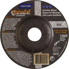 Norton - 24 Grit, 4-1/2" Wheel Diam, 1/4" Wheel Thickness, 7/8" Arbor Hole, Type 27 Depressed Center Wheel - Aluminum Oxide, 13,580 Max RPM - Exact Tooling