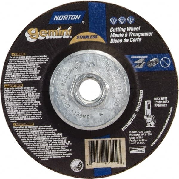 Norton - 36 Grit, 5" Wheel Diam, 3/32" Wheel Thickness, Type 27 Depressed Center Wheel - Aluminum Oxide - Exact Tooling